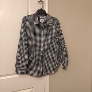 Charter Club Navy and White Gingham Button-Front Blouse